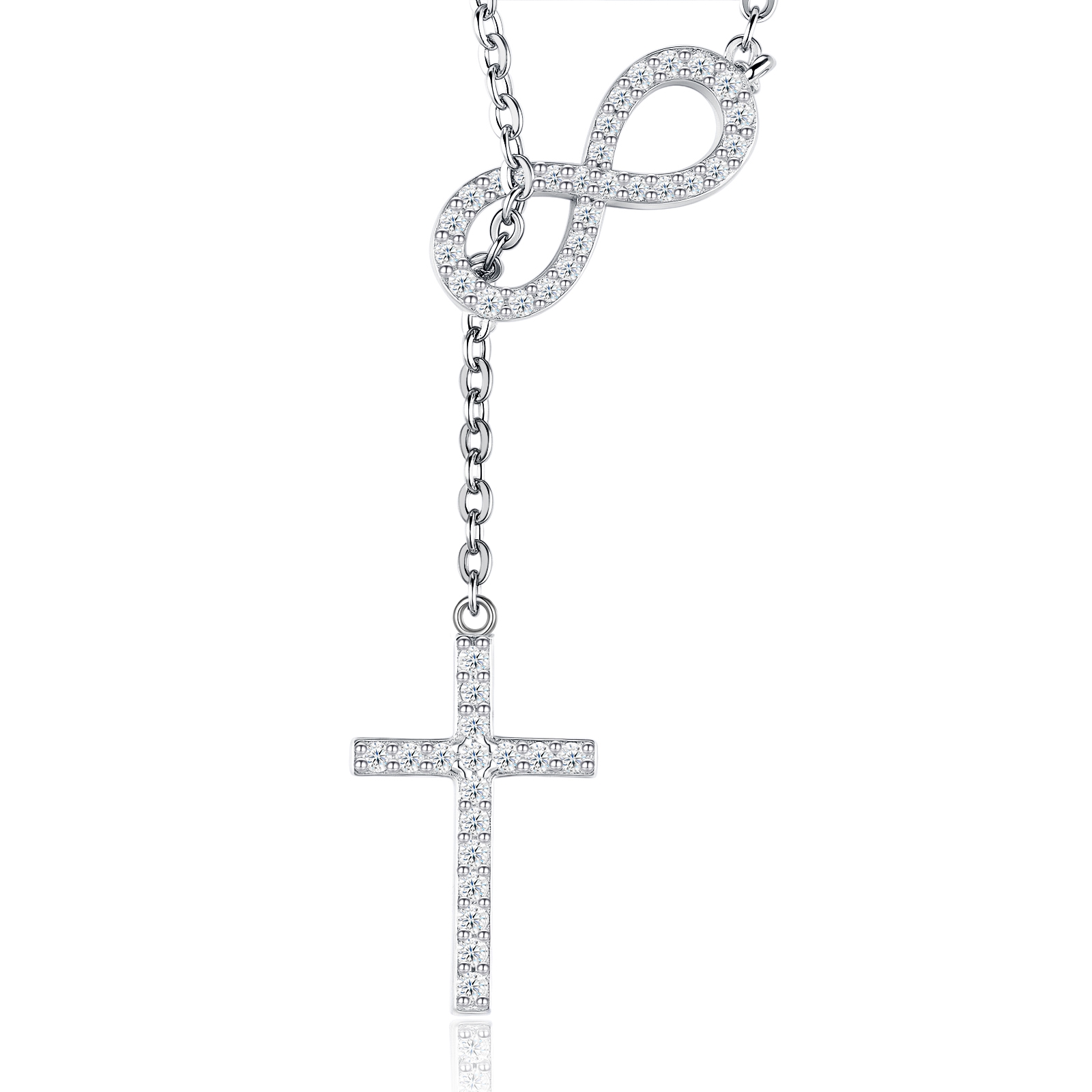 S925 Sterling Silver Infinity Cross Necklace For Women D Color VVS1 Moissanite Infinity Cross Pendant With GRA Certificate, 3.2g Platinum Plated Christian Jewelry, Gift Box Set For Confirmation, Bap