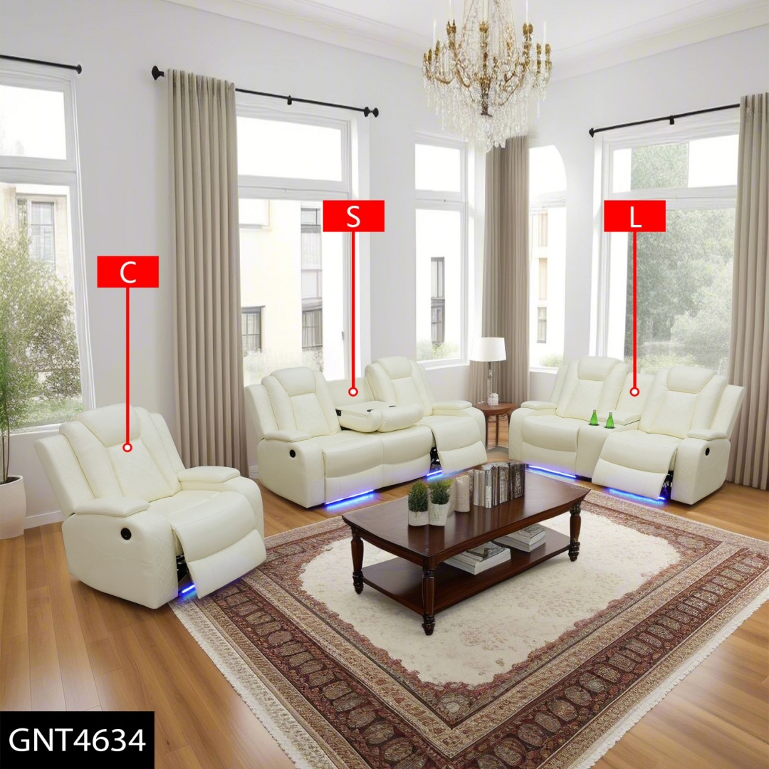 Pickup Only--White Breathing Leather 3-Piece Living Room Recliner Sofa Set