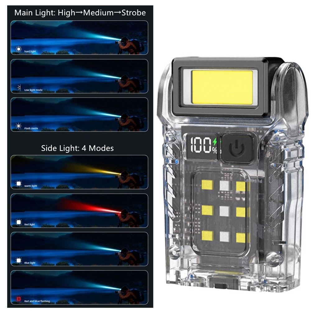 Mini Pocket LED Flashlight Magnetic USB Rechargeable Torch Work Light Belt-Clip