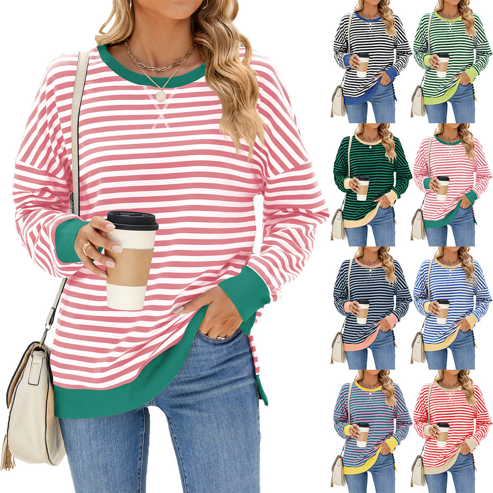 цветная полосатая футболка с длинным рукавом