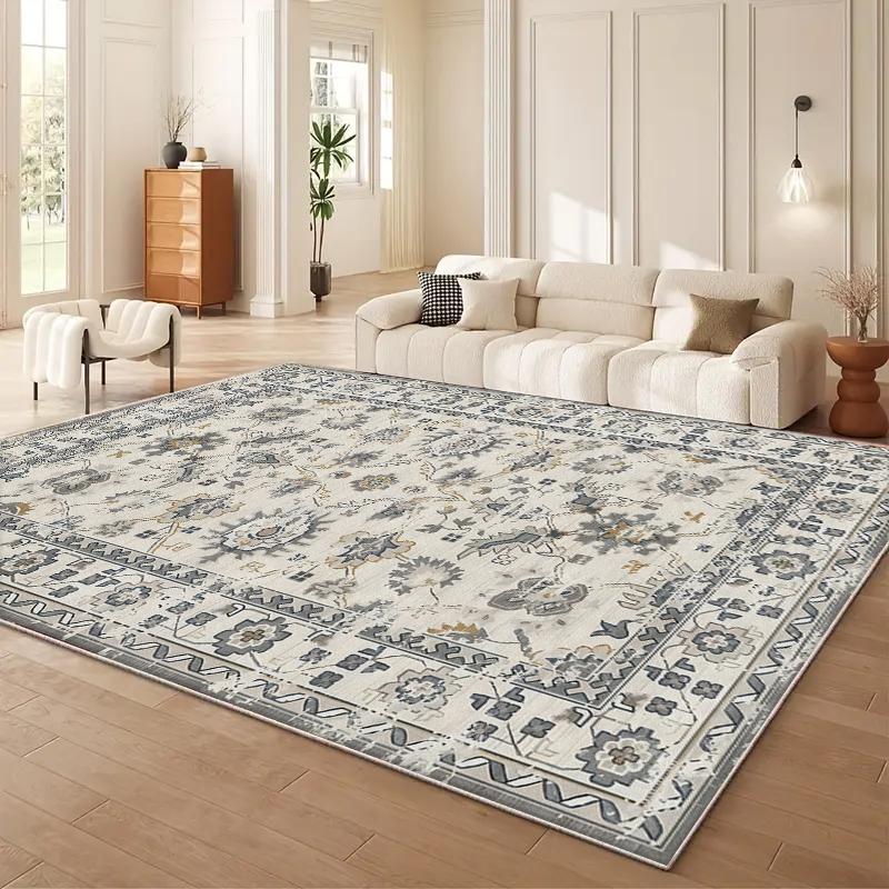 Retro Gray Style Flower Art Carpet Light Luxury Living Room Space Narrator Soft Style Can Also Improve The Home Texture Level 5x7ft Cashmere-like Washed Bottom 3