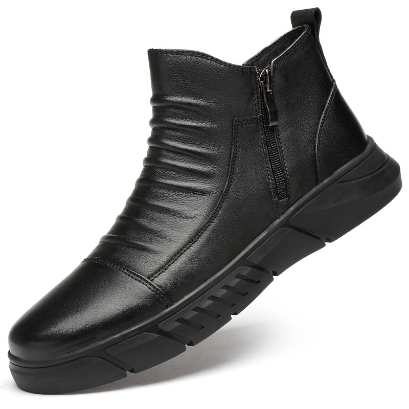 Title 6, Leather and velvet zipper high-top warm boots