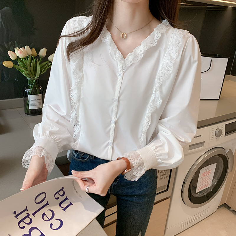 Title 4, New Lace Temperament Solid Color Chiffon Shirt ...