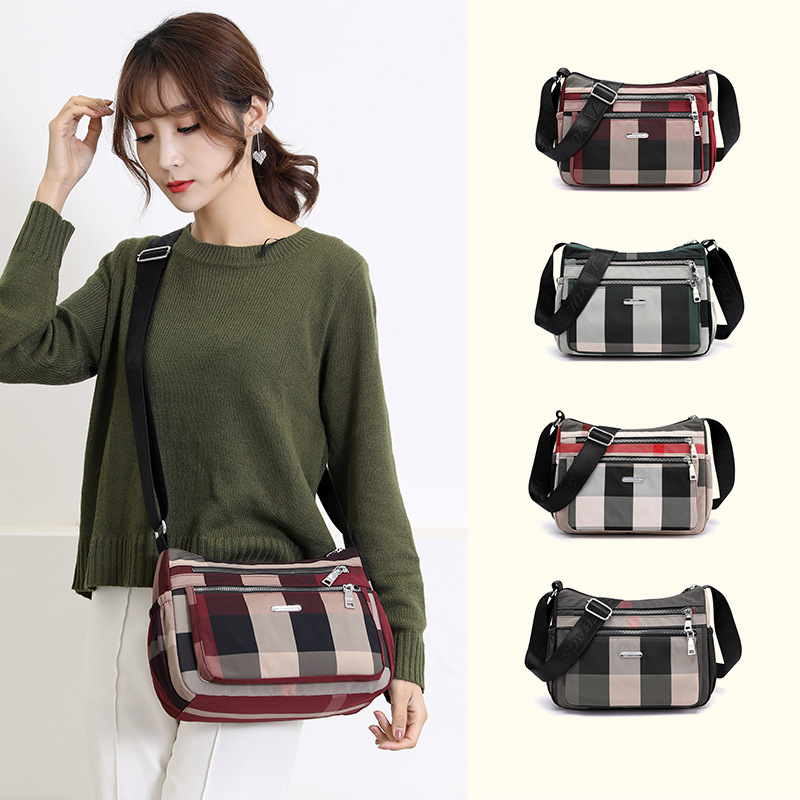 Crossbody Bag Nylon Large Capacity Crossbody Bag Atmospheric Check Shoulder Bag