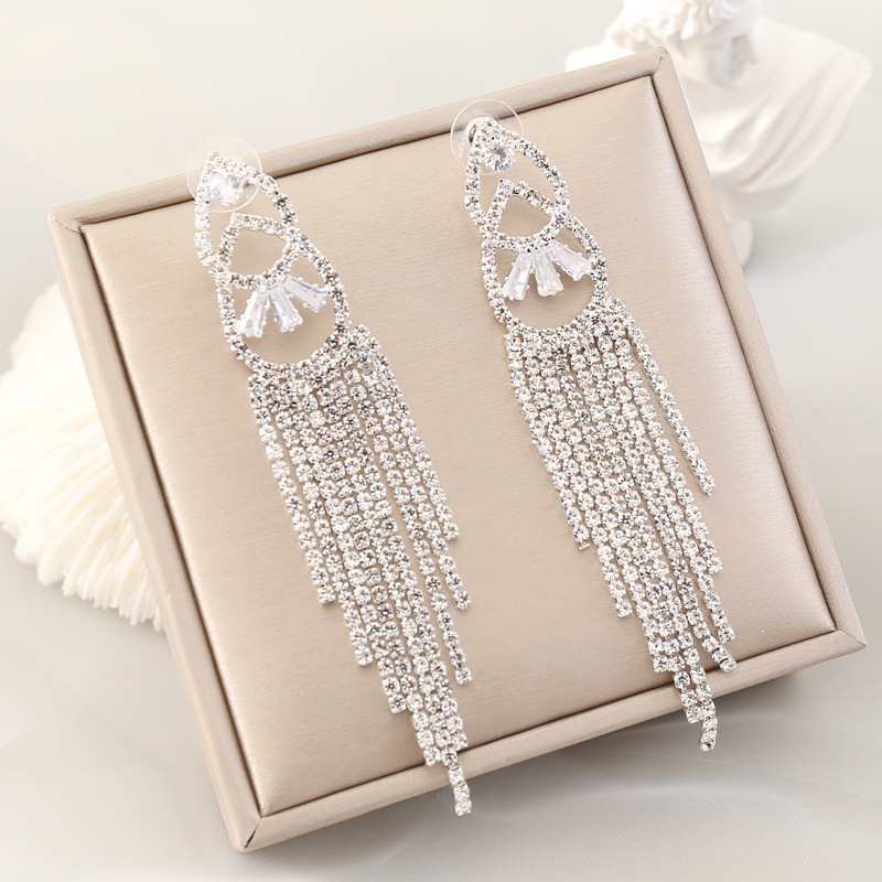 Full Diamond Long Tassel Earrings Women Fashion Personality Trendy Earrings