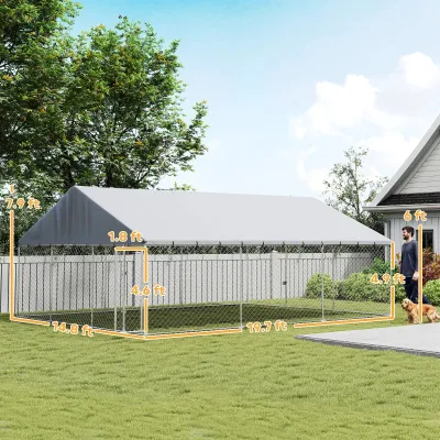 Heavy Duty Outdoor Dog Kennel With Waterproof Roof, 2 Secure Latches, Chain Link Dog Run For Backyard, 20' X 15' X 8',Multiple Packages