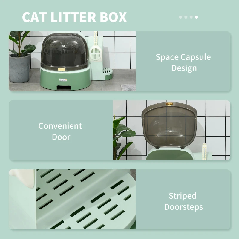 Cat Litter Box Easy To Clean Open With Scoop, Green