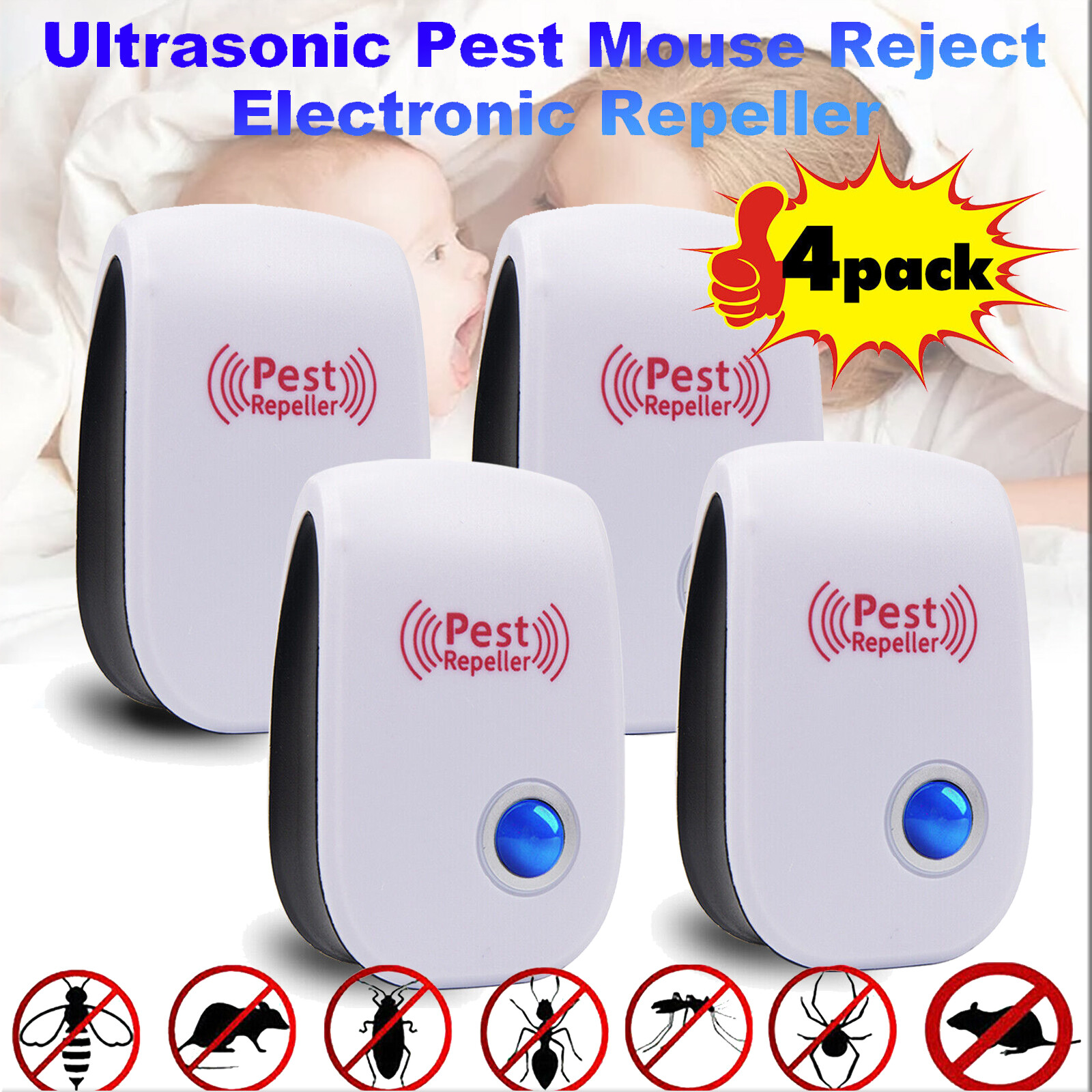 4X Ultrasonic Pest Control Repeller UK Plug-in Reject Rat Mouse Mice Spider — image 12