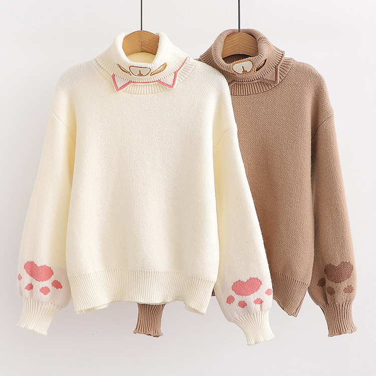 Title 1, Womens Autumn Half Turtleneck Kitten Embroider...