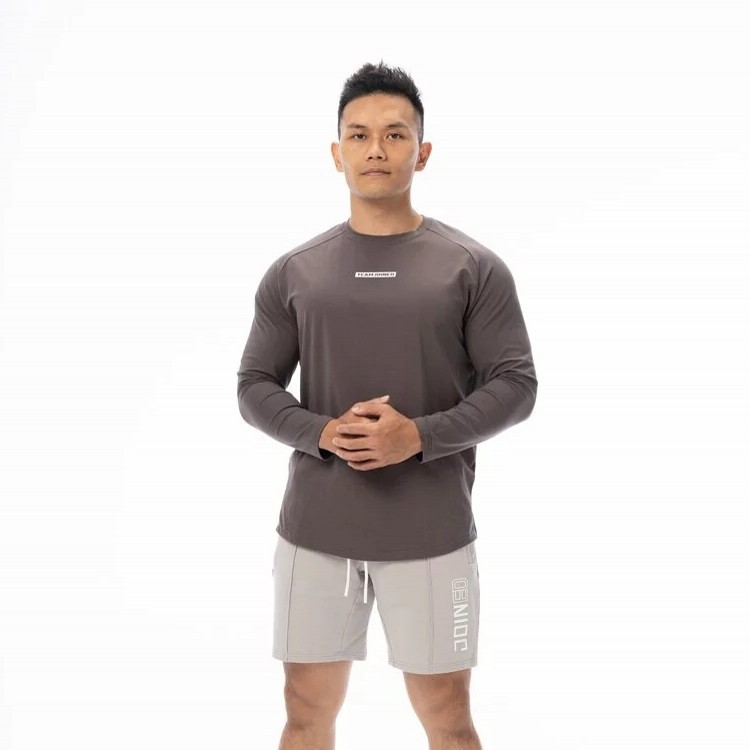 Brown SPORTS FITNESS LONG SLEEVE T-SHIRT MEN