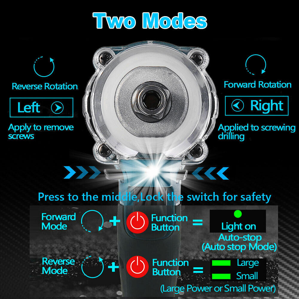 1 2 Brushless Impact Wrench Rattle Gun Driver Power Tool For 18V Battery