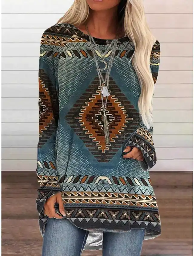 Long T shirt Dress Retro Ethnic Style Color8 S - Shop at LoveMi