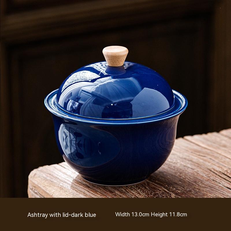 Ashtray With Lid Dark Blue