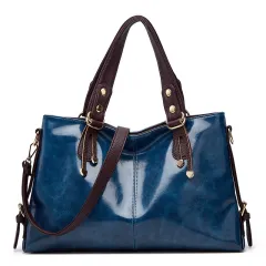 Women's Large Capacity Soft Leather Shoulder Messenger Handbag - Blue - View 1