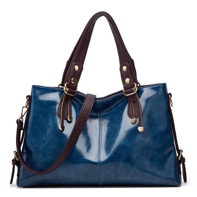 Women's Large Capacity Soft Leather Shoulder Messenger Handbag Blue - Shop at LoveMi