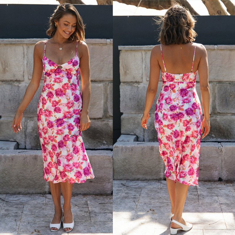 Women's  V-Neck Print Slip Dress Spring And Summer