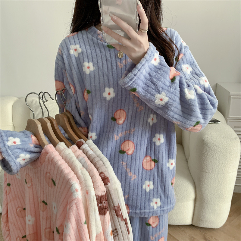 Cozy Cartoon Couple Pajama Set For Women Cotton Full Sleeve Bamboo Sleepwear  For Winter From Shacksla, $16.73