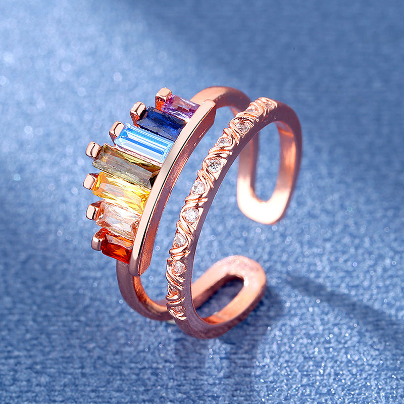 Title 6, Bague couronne arc-en-ciel en micro-zirconium p...