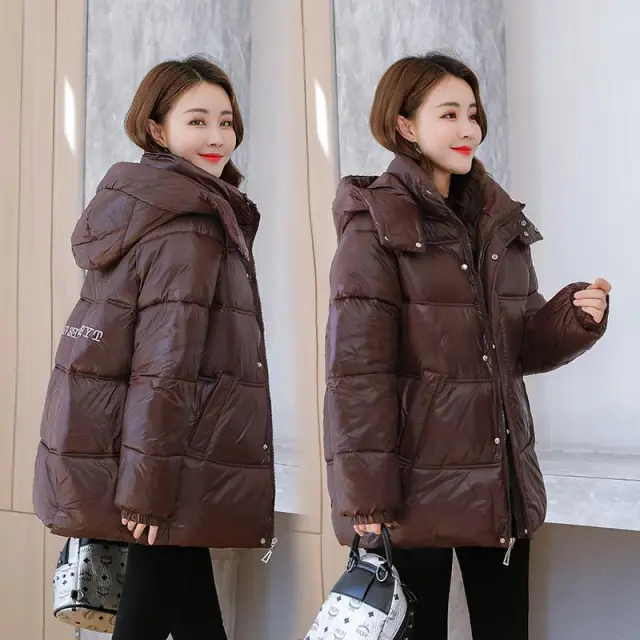 Plus Size Winter Padded Jacket Plus Size MM Down Cotton Coffee - Shop at LoveMi