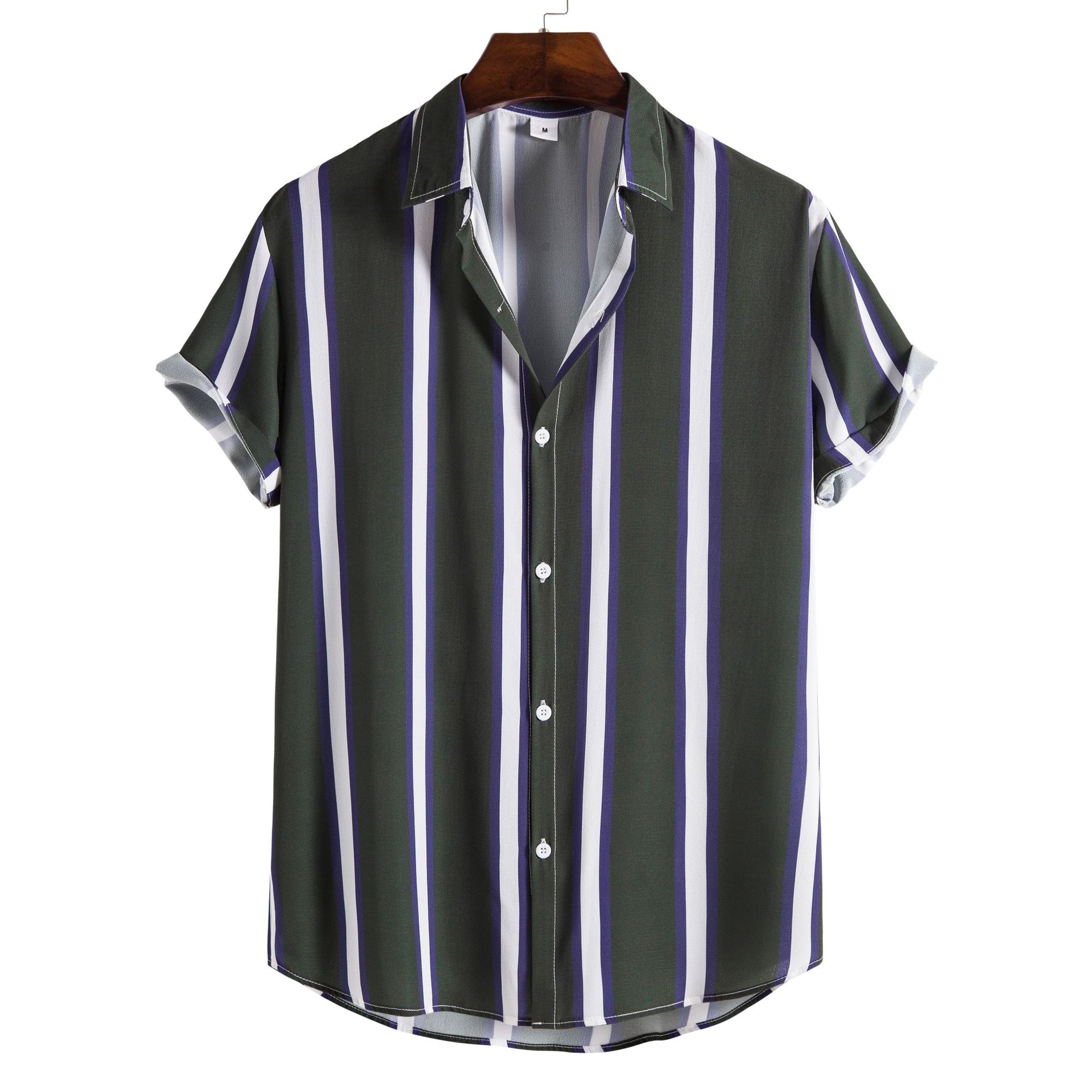 Title 10, Mens striped casual shirt with digital printin...