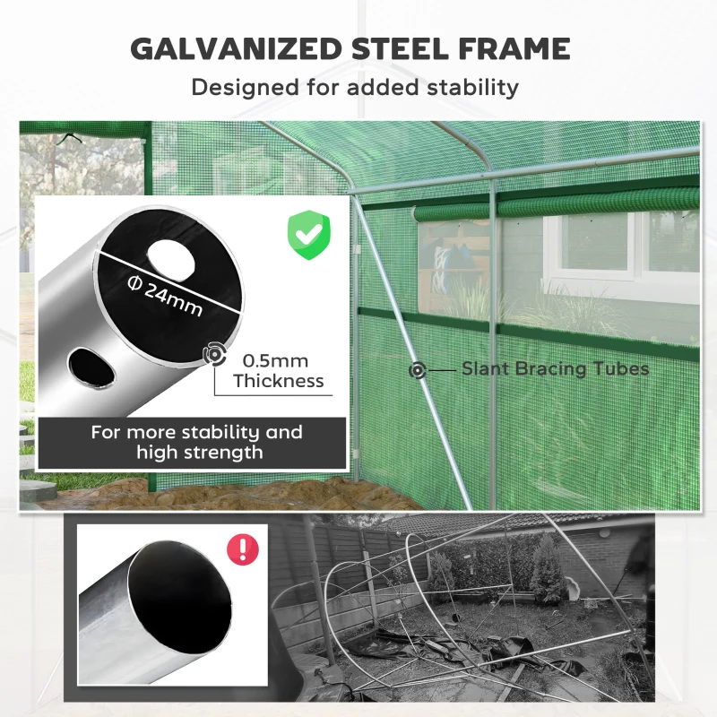 Tunnel Greenhouse Hoop House With Upgraded Galvanized Steel Frame And Large Windows, Green