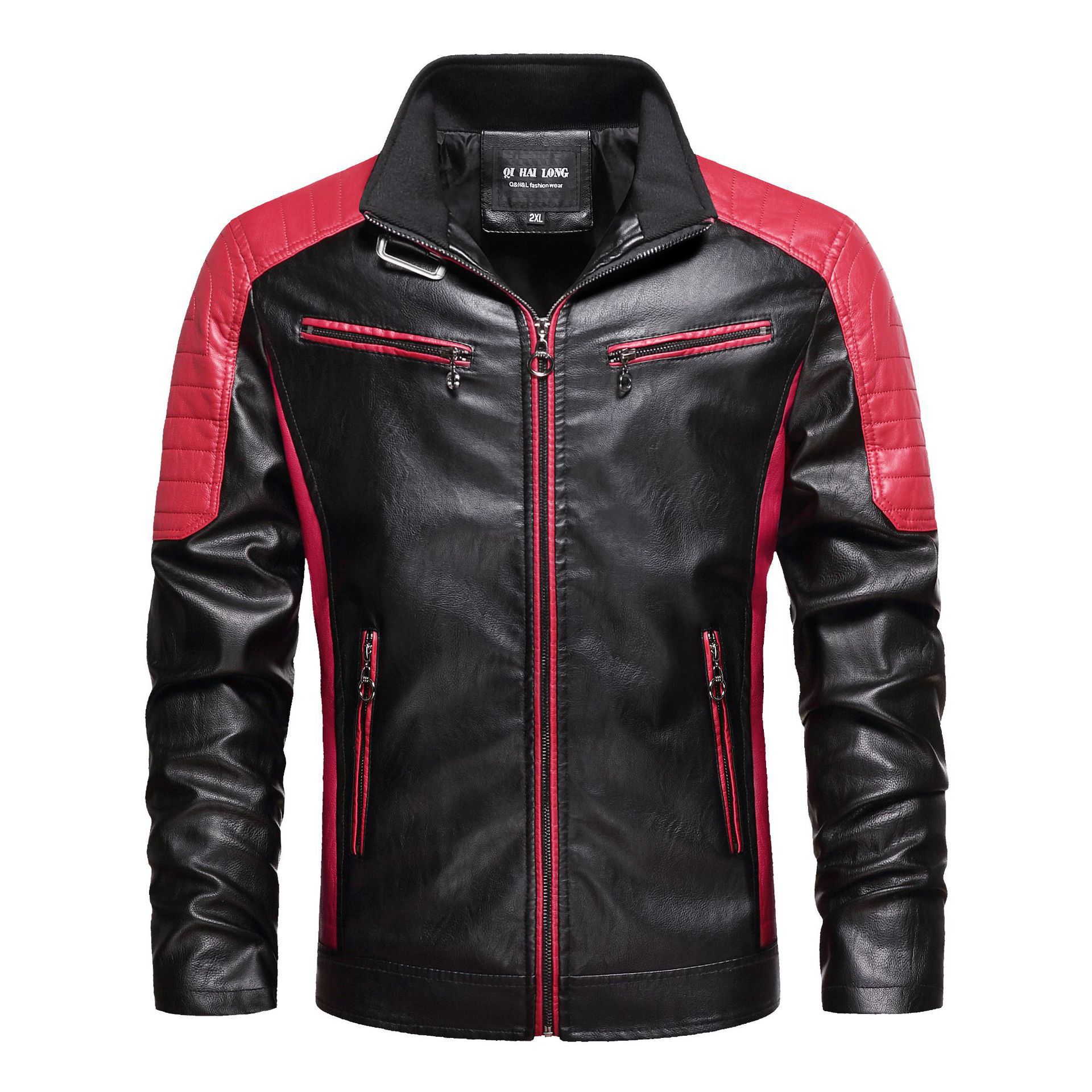 New European And American Style Youth Men's Thin Leather Jacket With Stand-up Collar Slim Fit Jacket