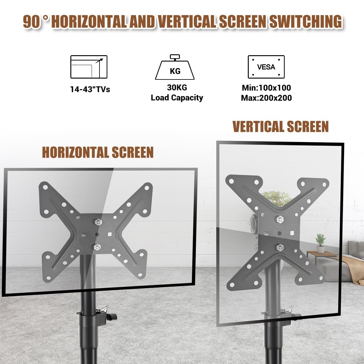 360 TV Floor Steel Stand For 14-43 Inch Screen Rotatable Height Adjustable UK