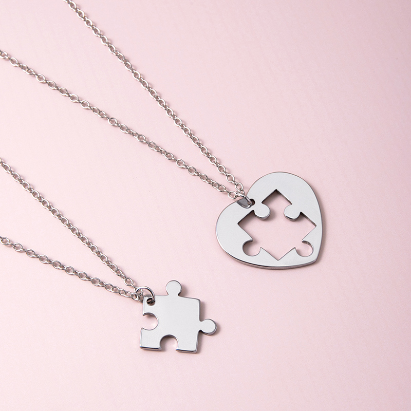 Romantic Heart Puzzle Pendant Couple Necklace