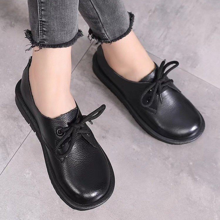 Title 4, British Round Toe Lace-up Flat Shoes Low Heel F...