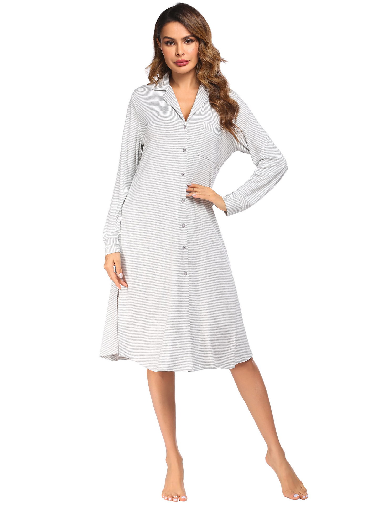 Title 6, Cotton Long Sleeve Striped Nightdress