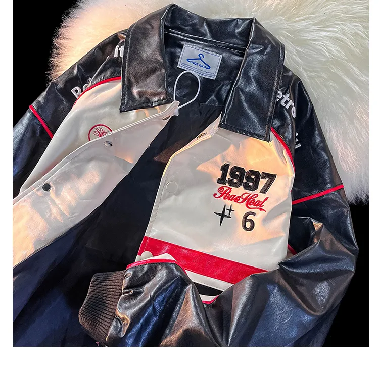 American Retro PU Leather Tide Brand Motorcycle Jacket - Black