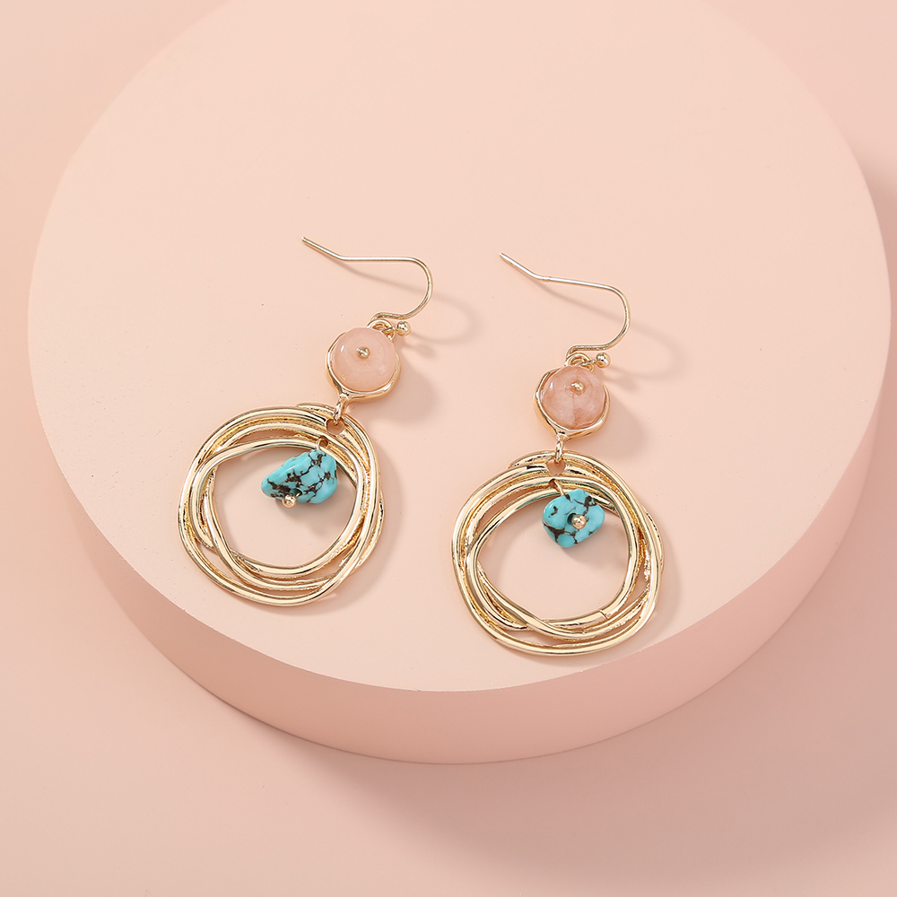 European and American earrings, creative retro geometric natural stone, metal tassel earrings