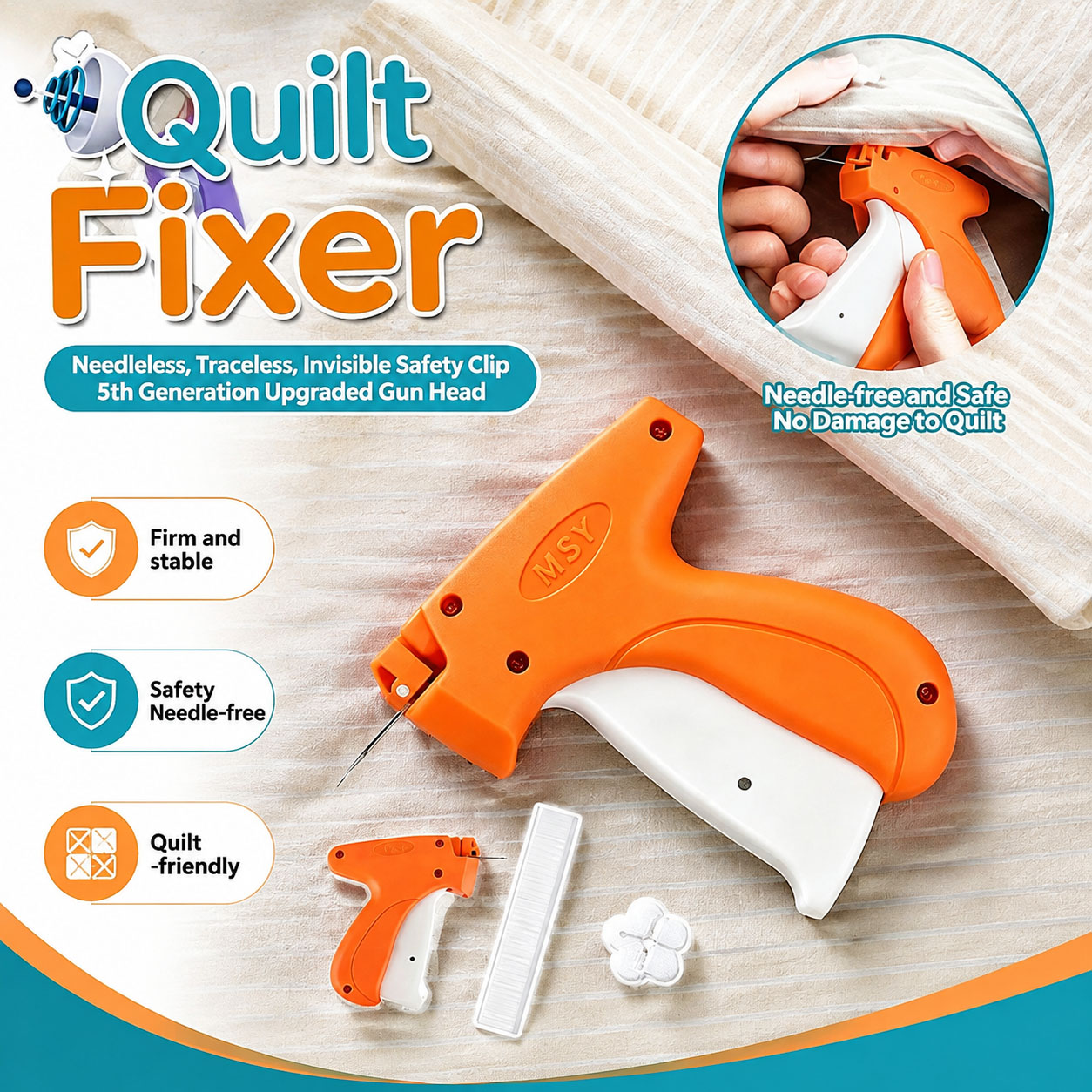 Quilt Clip Fastener Tool For Clothes Bedding Comforter Holder, Handheld Anti-Slip Multipurpose Portable Durable ABS