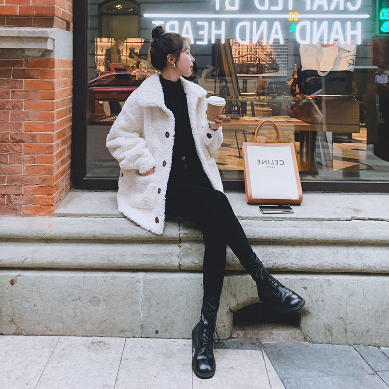 Sheared Wool With Granular Fur And Lamb Hair Short Coat