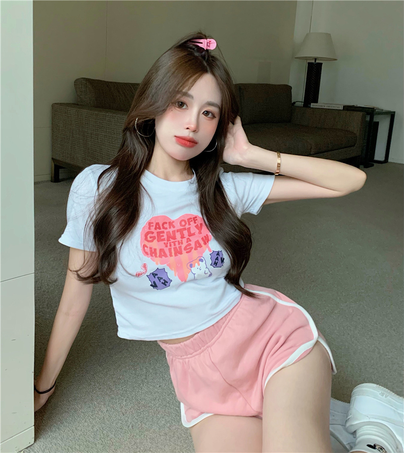 Cropped High Waist Slim Black Short-sleeved Top