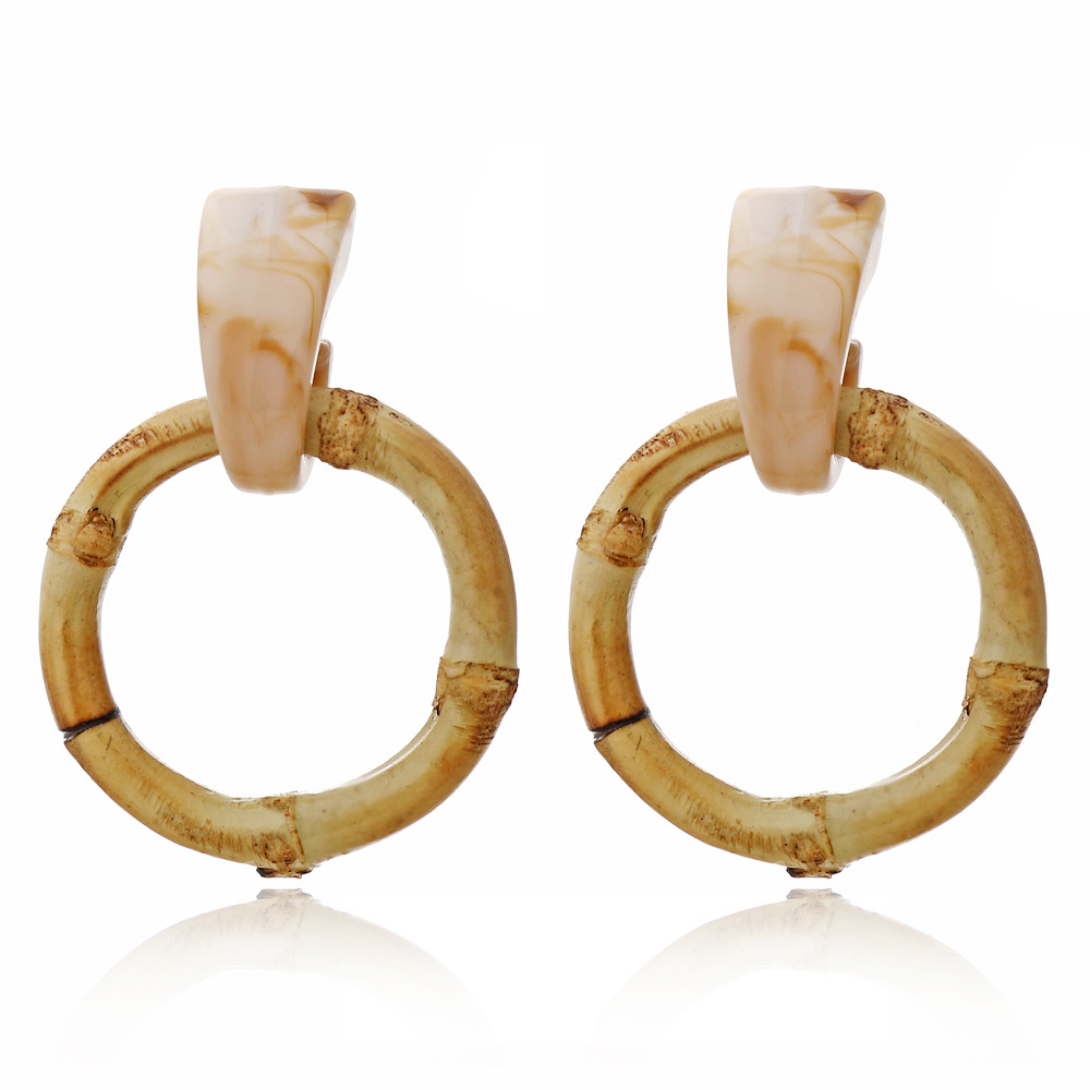 Wooden Rattan Earrings Geometric Multilayer
