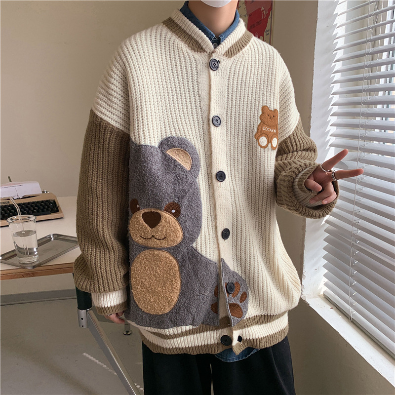 Cartoon Cardigan Sweater Men's Street Loose Casual Knit Sweater Jacket