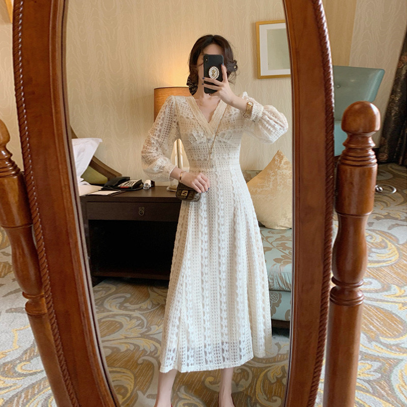 The New French Retro Temperament Over The Knee Long Skirt Gentle Wind