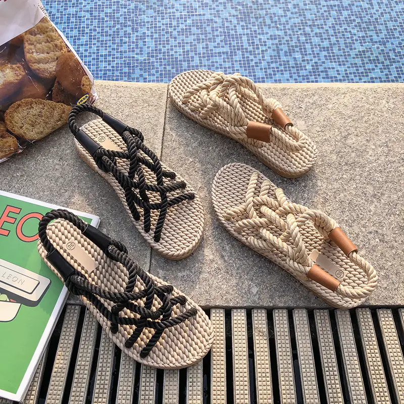 Women's Hemp Rope Women's Shoes Woven Roman Sandals Women's Flat-bottomed Hair