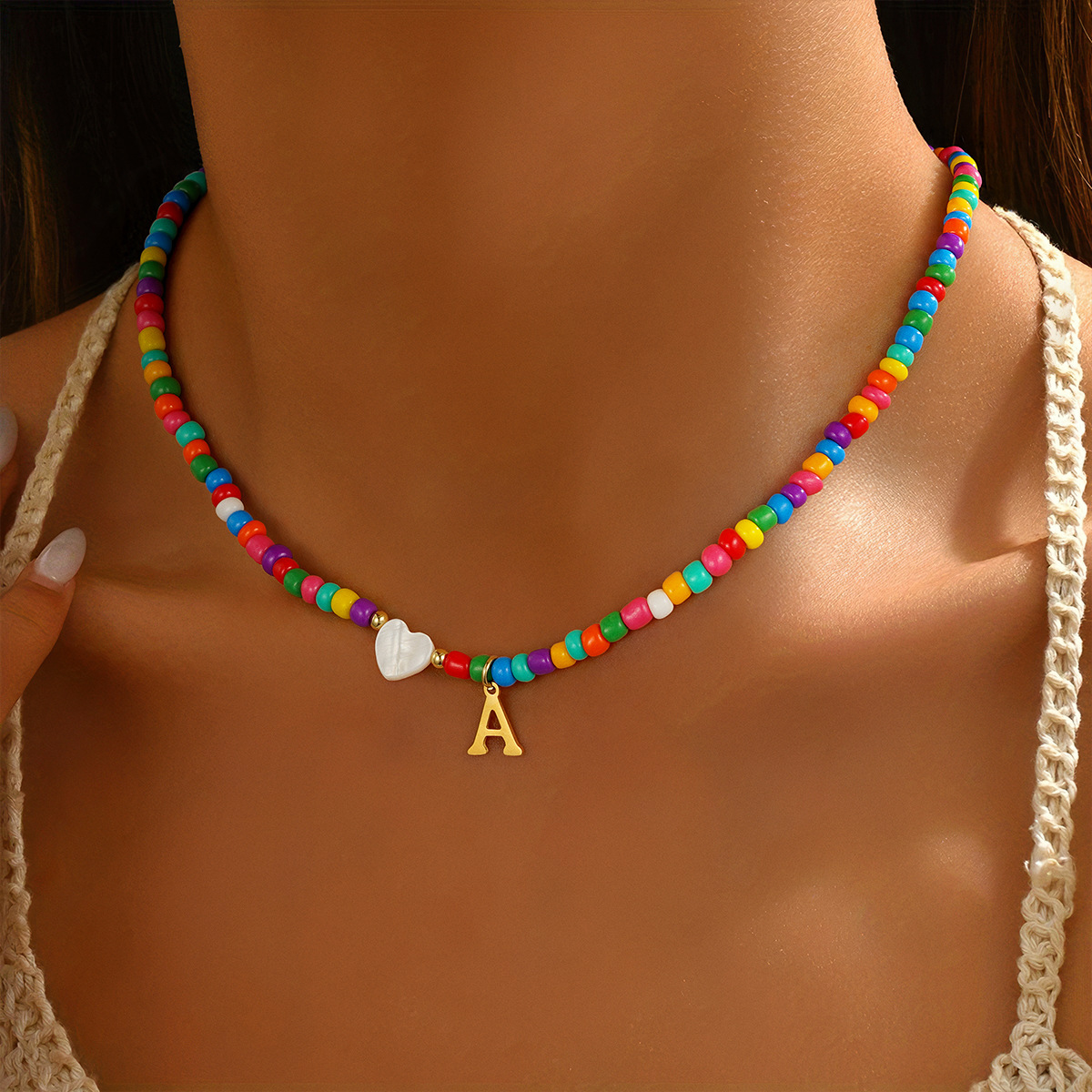 New Arrival Cross-border European American Women Necklace, Heart Shape Beaded Design Light Luxury Niche Premium Clavicle Neck Jewelry For Amazon
