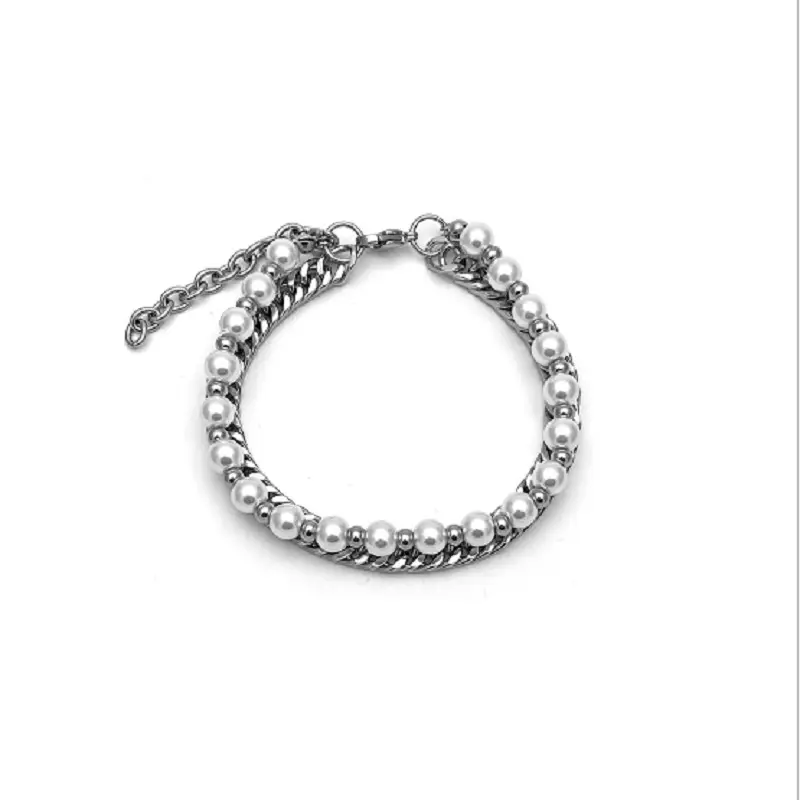 Hip Hop Double Pearl Titanium Steel Men's And Women's Bracelet