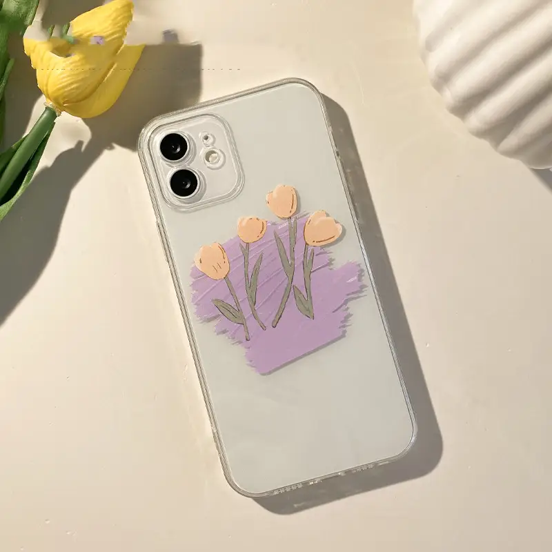 Simple Art Flower Phone Case Protective Cover Transparent