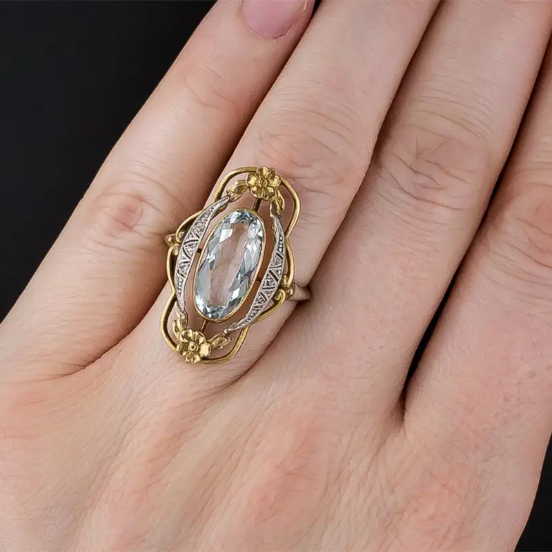 Fashion Zircon Hollow Flower Copper Ring