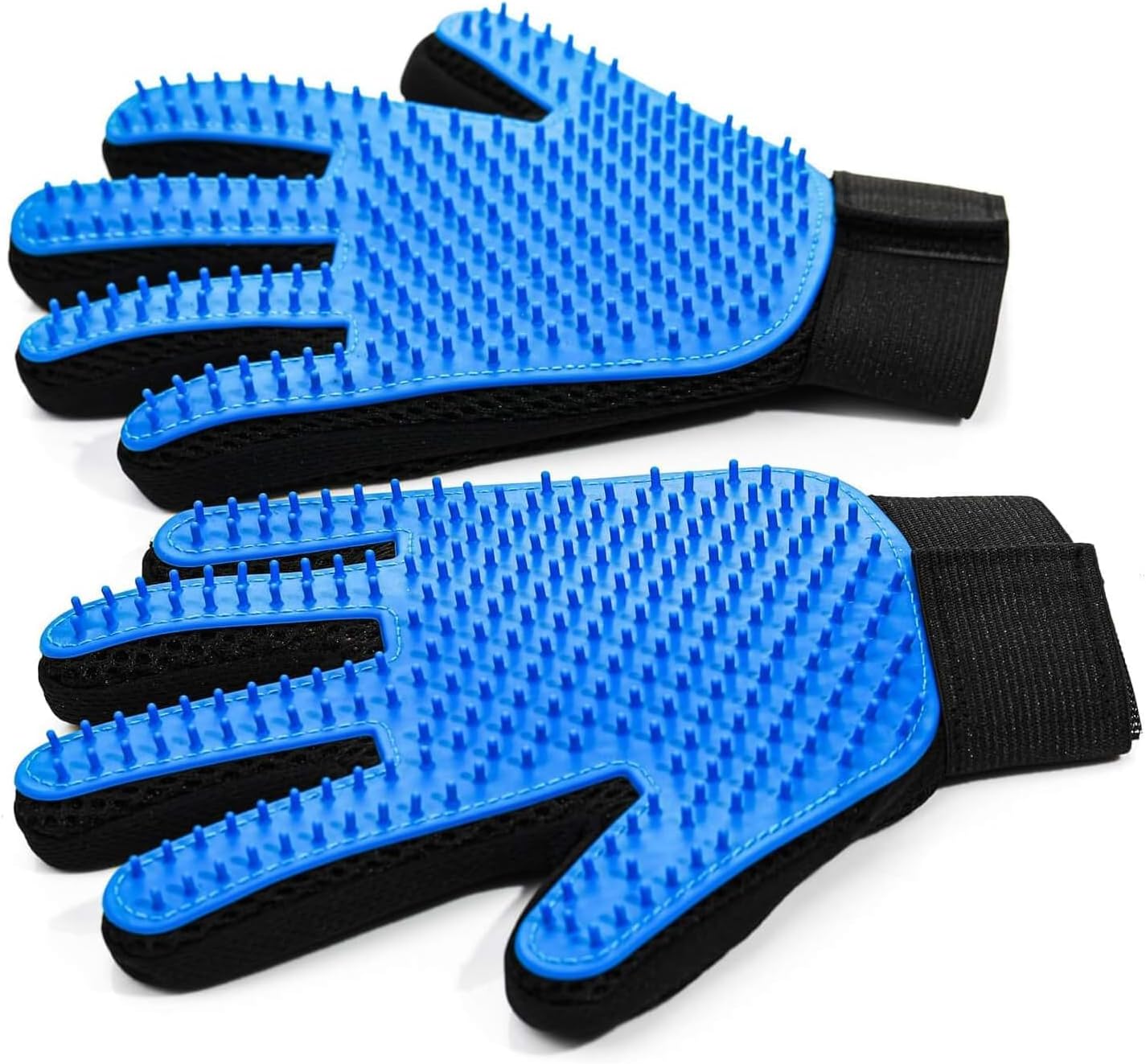 Pet Hair Removal Gloves 2 Pack, Blue Grooming Gloves For Dogs And Cats, Deshedding And Massage Gloves For Loose Fur