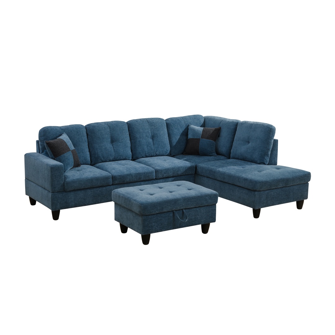 Pickup Only--Blue Flannel 3-Piece Couch Living Room Sofa Set