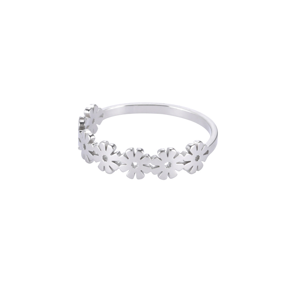 Stainless Steel Hollowed Out Seven Flowers Closed Ring Female