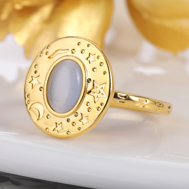 Retro New Oval Crystal Ring Star Moon Ring