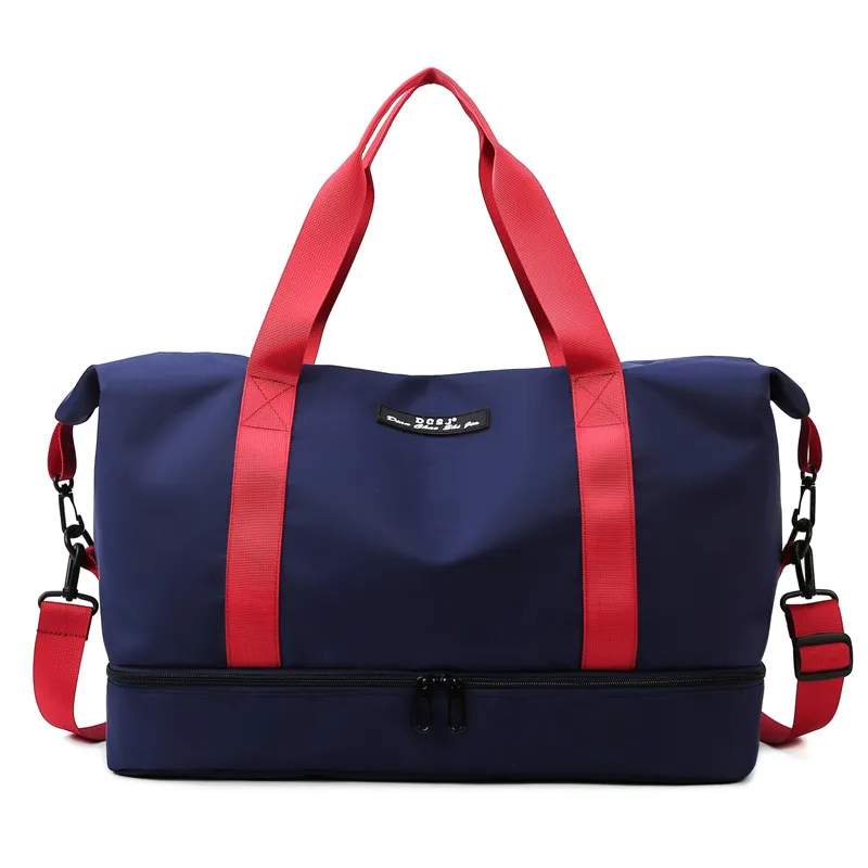 Large Capacity Travel Duffle Bag With Shoes Compartment Portable Sports Gym Fitness Waterfproof Shoulder Bag Weekender Overnight Handbag Women - Blue