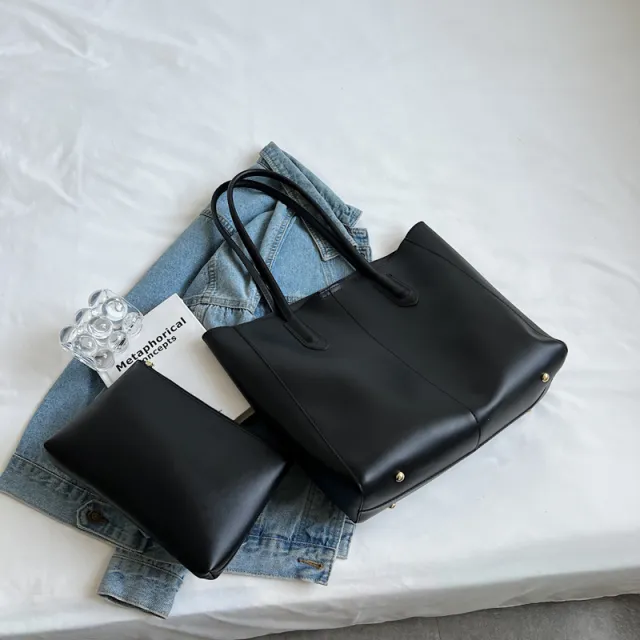Design Textured One shoulder Handbag Large Capacity Tote Bag Black - Shop at LoveMi