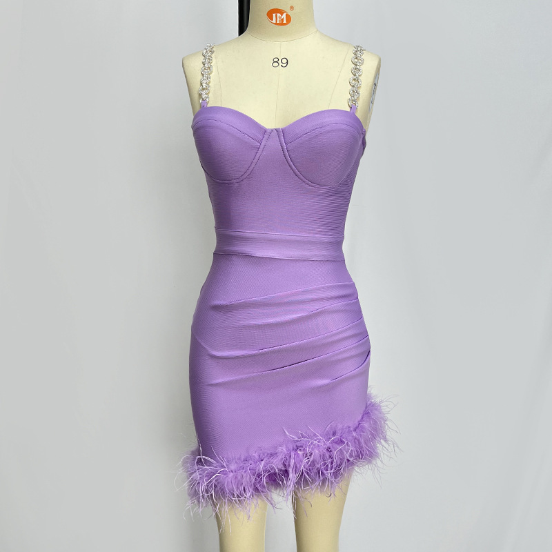 Title 15, Metal Strap Feather Bandage One-piece Dress